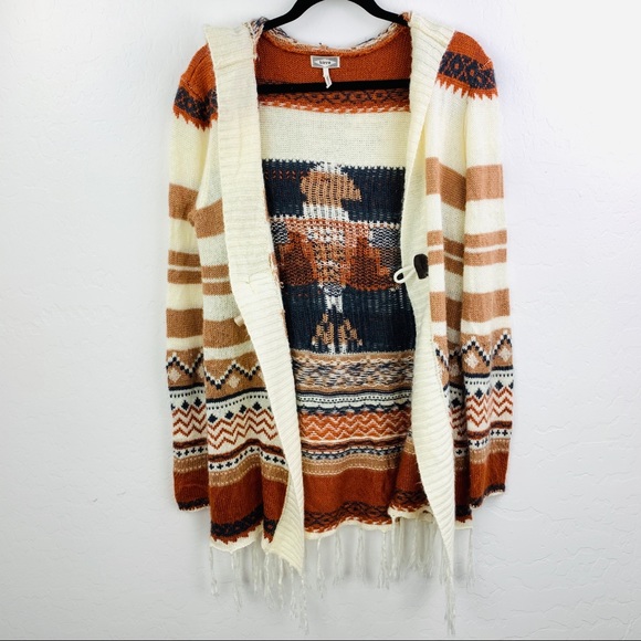 Kirra Fringe Aztec Hooded Sweater - Picture 3 of 7